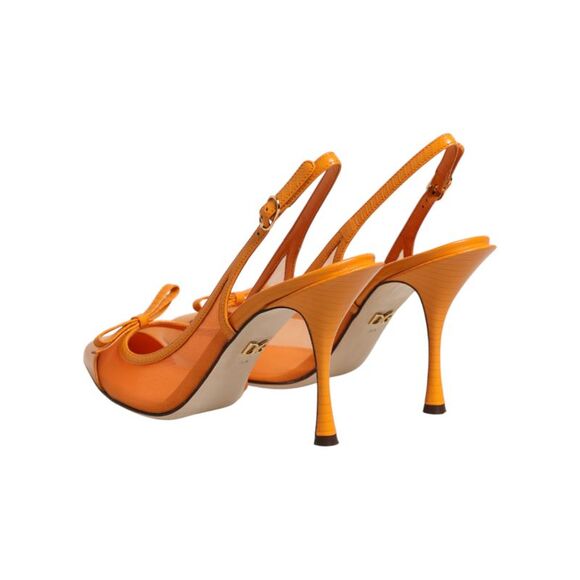 Dolce & Gabbana Orange Leather Mesh Heels Slingback Women's Shoes - Picture 5 of 5